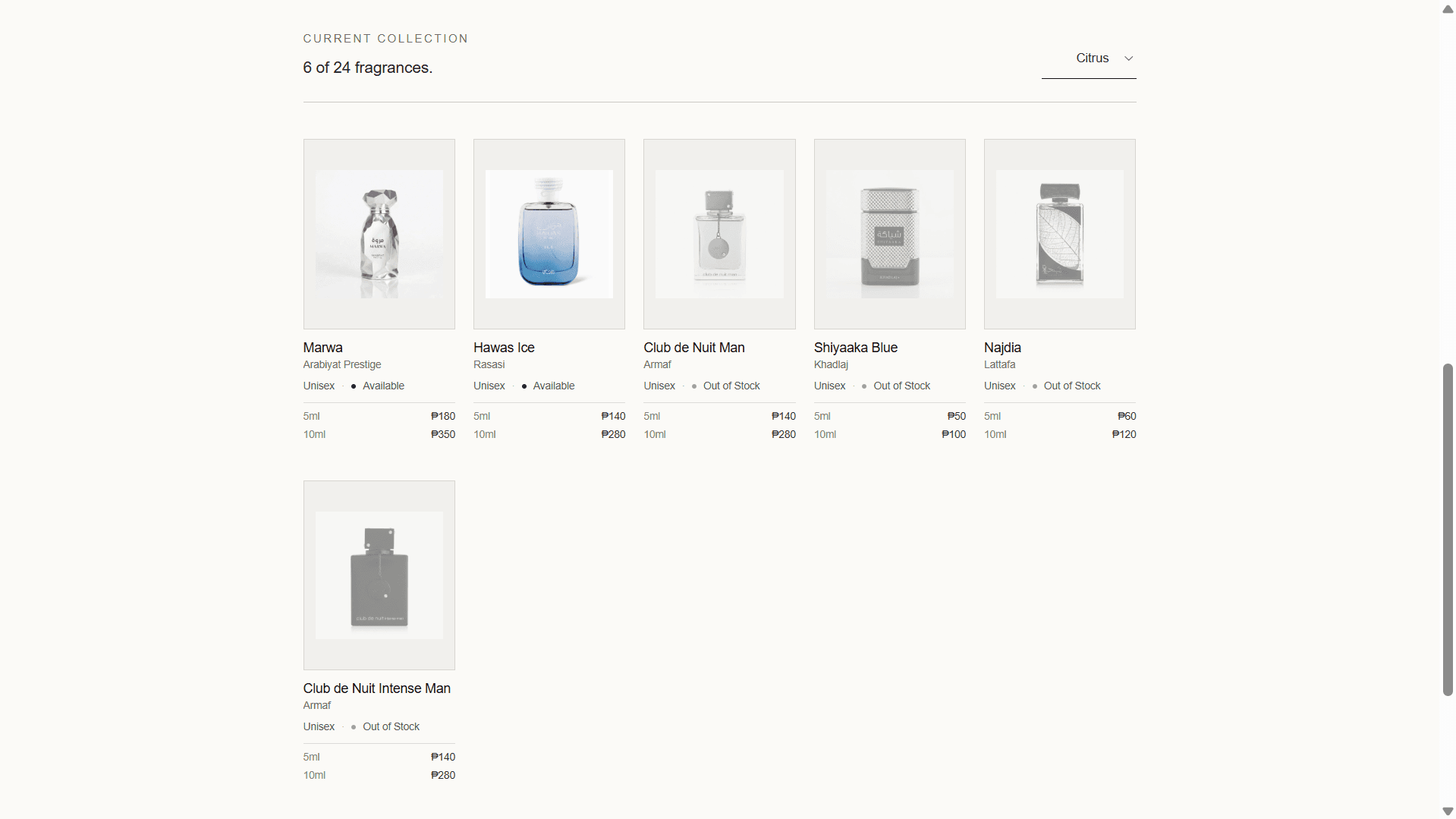 Decants ni Bro current fragrance collection and pricing grid